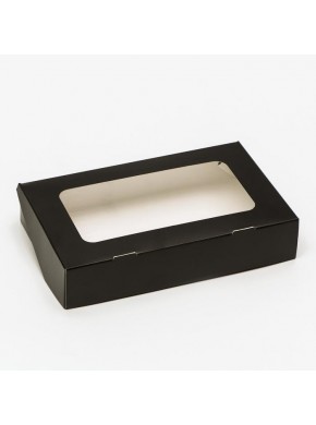 Коробка для кондитерских изделий, с окном, черная, 20 х 12 х 4 см