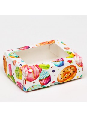 Коробка для сладостей с окном "Пончики", 10 х 8 х 3,5 см