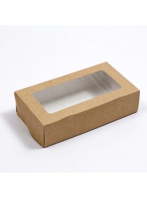 Коробка для кондитерских изделий  с окном, крафт, 22 х 12 х 5,5 см