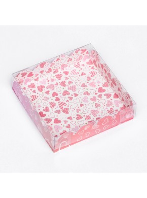 Коробка для сладостей с PVC крышкой «Сердца», 12 х 12 х 3 см