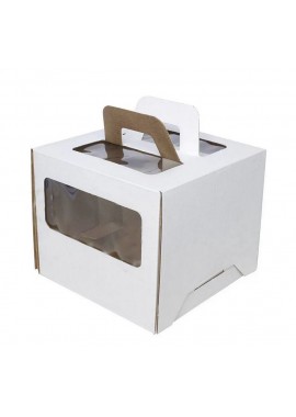 Коробка для торта белая с окном и ручками 28 х 28 х 28 см