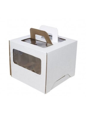Коробка для торта белая с окном и ручками 26 х 26 х 26 см