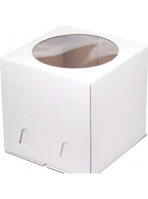 Коробка для торта белая с окном круг 26 х 26 х 30 см