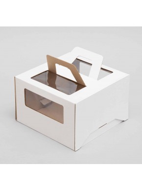 Коробка для торта белая с окном и ручками 24 х 24 х 20 см