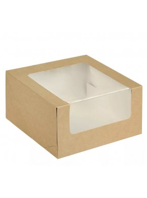 Коробка для торта с окном, белая/крафт, 18 х 18 х 10 см