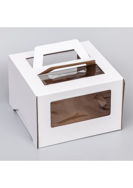 Коробка для торта белая с окном и ручками 30 х 30 х 20 см