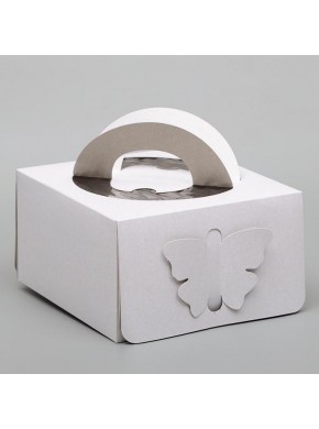 Коробка для торта белая "Бабочка", с ручками, 21 х 21  х12 см
