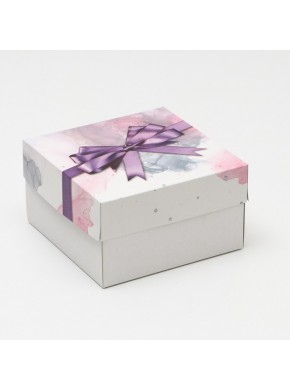 Коробка для торта без окна, "Фиолетовый бант", 21,5 х 21,5 х 12 см