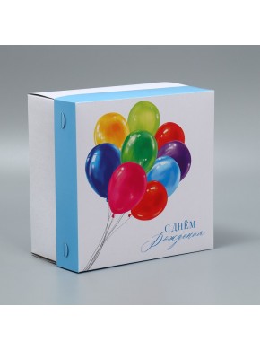 Коробка для торта без окна, "С Днём Рождения", 21,5 х 21,5 х 12 см