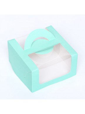 Коробка для бенто-торта,  с окном, мятный, 14 х 14 х 8 см 