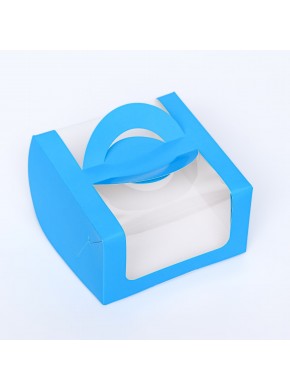 Коробка для бенто-торта,  с окном, голубой, 14 х 14 х 8 см 
