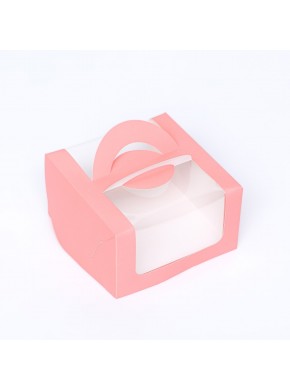 Коробка для бенто-торта, с окном, розовый, 14 х 14 х 8 см 